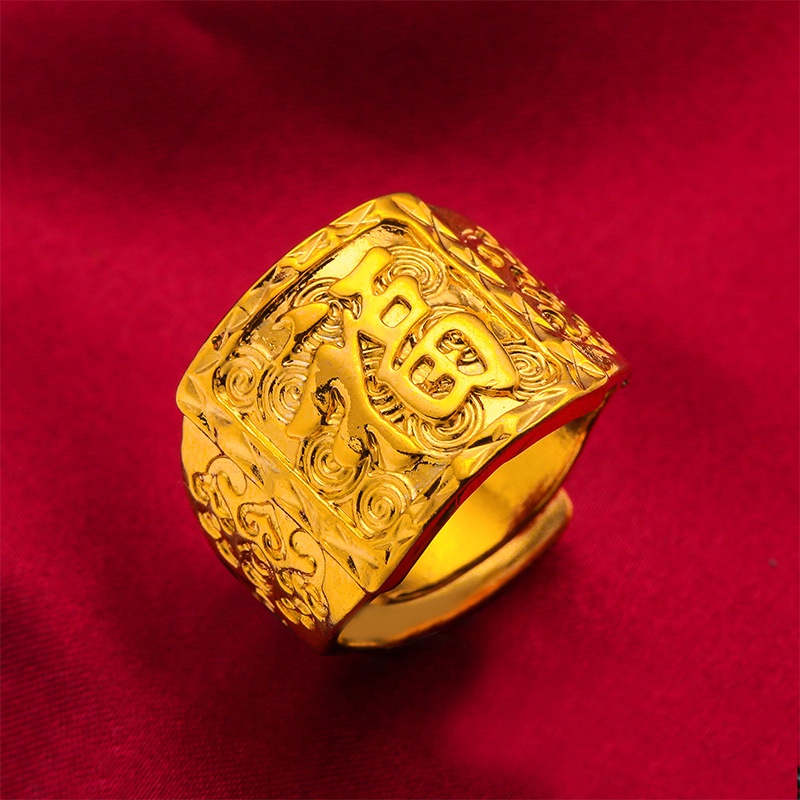 Goldkingdom Perhiasan Fashion Emas Asli Kadar 375 Bangkok Aksesoris Ready Stock Gilt Vintage Man Ring with Adjustable Ring Untuk Kontrol Cincin Dan Rejeki