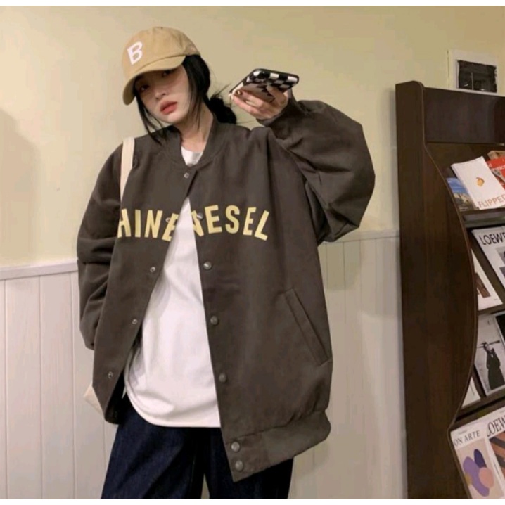 Jacket Varsity CHINE NESSEL Sweater Baseball Pria Wanita Kasual Santai Ala Korean Fashionable Stylish