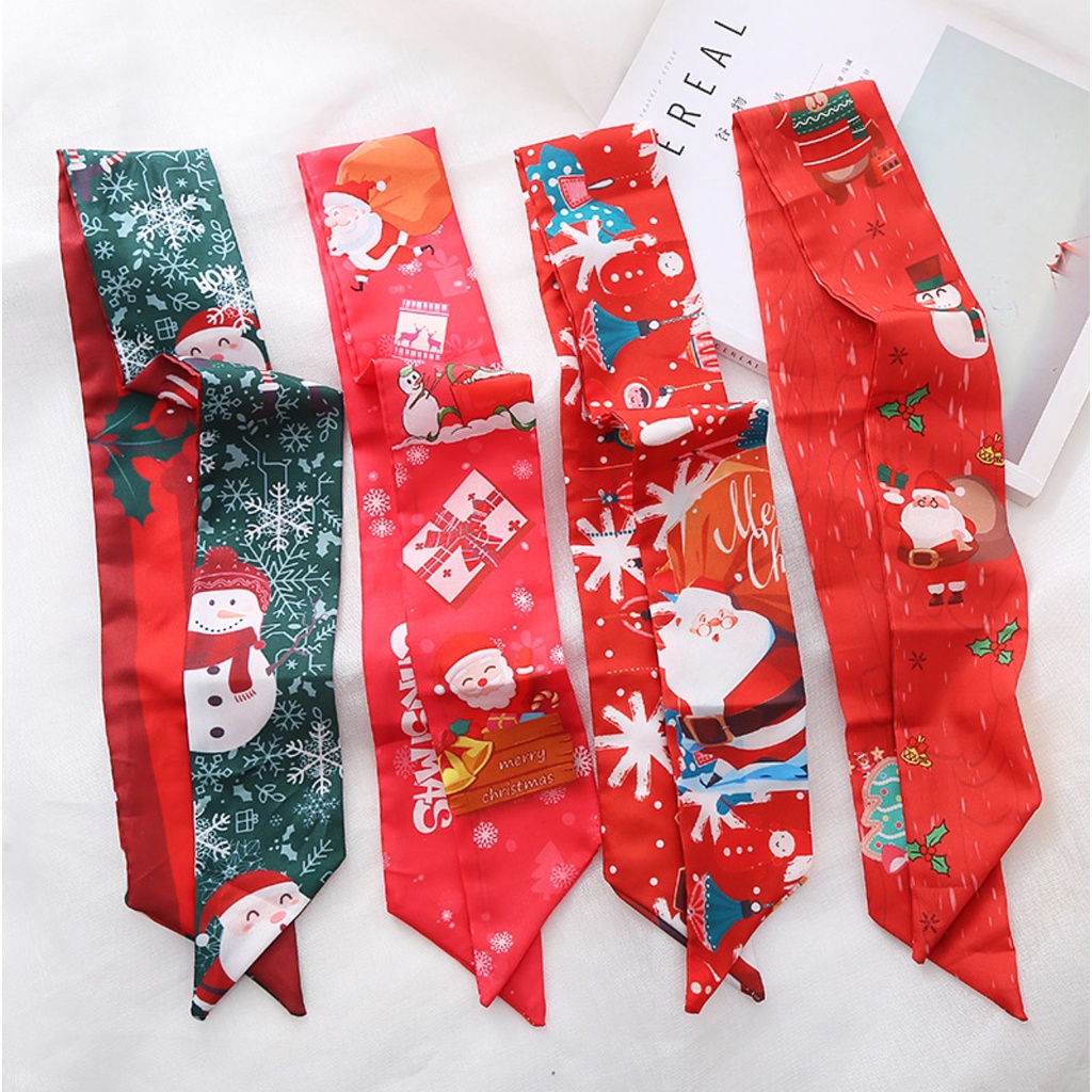 PREMIUM Silk Syal Scarf NATAL Christmas Xmas Satin Syal Multi fungsi Korea / Bandana Korea Fashion/ Twilly Bag / Ikat Rambut Korea Scarf Leher