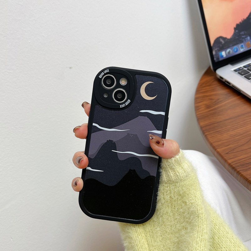 Couples Black Peak Moon Soft Case Realme C1 C2 5S 5i 6 7i 8i 8 Pro 9i C11 C20 C12 C15 C17 C21Y C25Y C35 RENO 4F 5 6 7Z Black Silicone Case for Girl Women Gifts Baolongwish