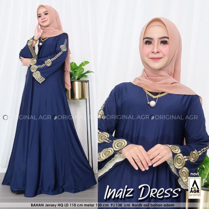 Gamis Bordir Abaya Jumbo XL-XXXL Gamis Jersey Terbaru Super Jumbo Inaiz Dress Fashion Muslim Terkini