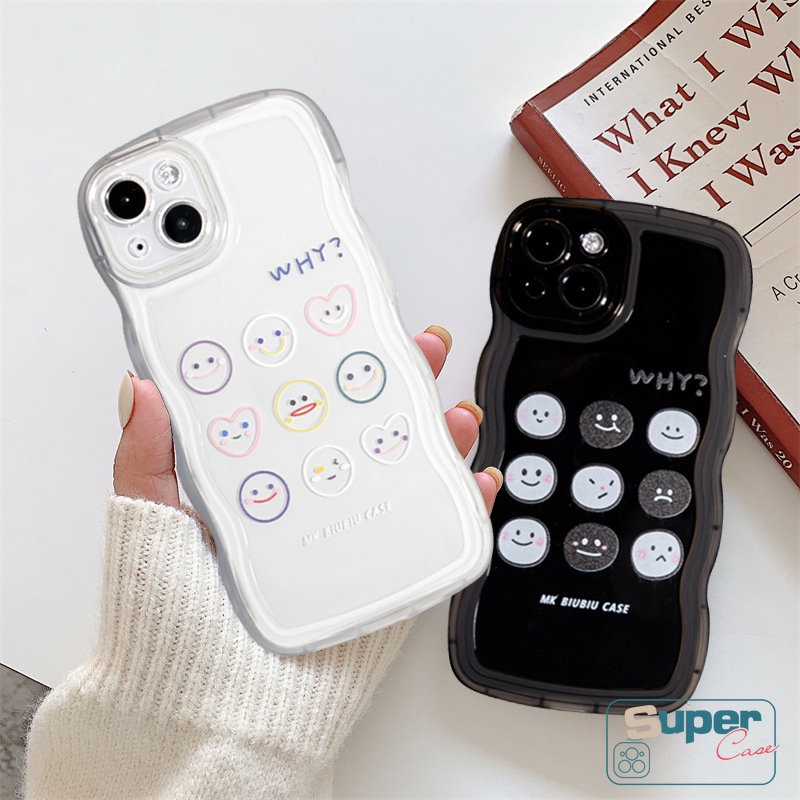IPHONE Casing Pasangan Tepi Bergelombang Kompatibel Untuk Iphone14 11 13 12 Pro Max XR 6 6s 8 7 Plus 14Plus X XS Max SE 2020 Motif Smiley Lucu Kartun Ekspresi Lucu Transparan Lembut TPU Cover