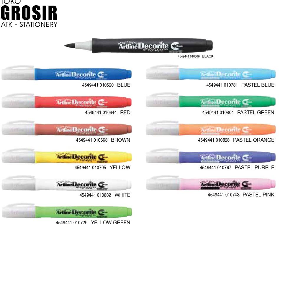 

(Code)[C44S]-㊛) EDF-F Artline Decorite Brush Pen Pena Kuas Warna Spidol Kaligrafi Art Marker Lettering Calligraphy Timbul kekinian