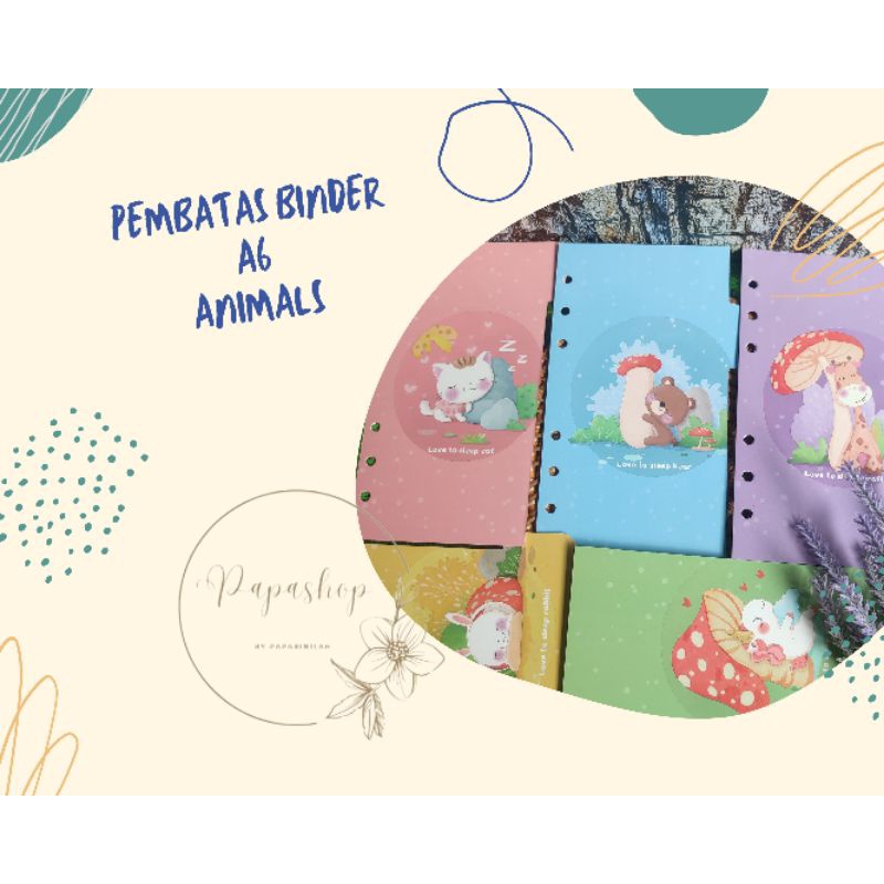 

Pembatas Binder A6 kartun lucu warna warni 6 ring