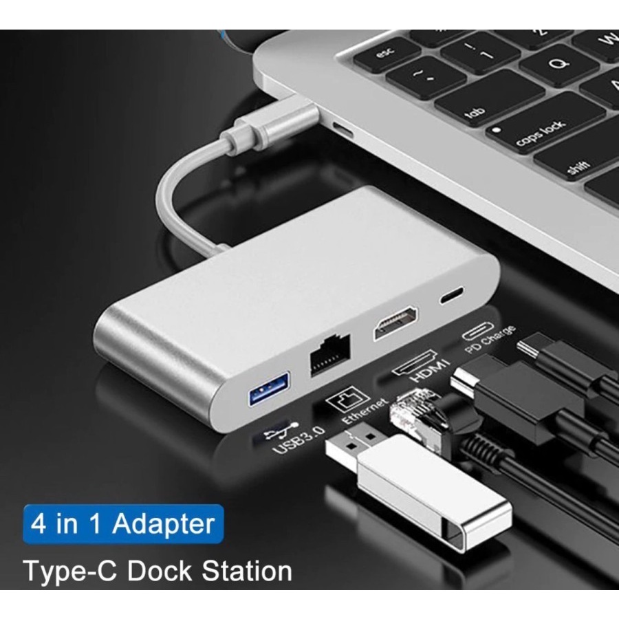 Converter 4in1 USB Type-C To HDMI + USB 3.0+ LAN + PD aluminium