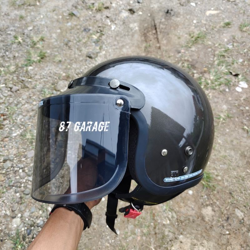 HELM BOGO DEWASA POLOS MODEL RETRO FULL LEHER SNI