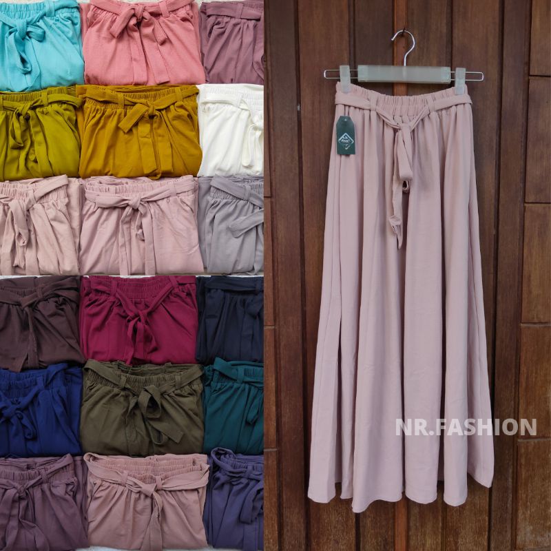 Rok Lebar Polos Wanita Mayung Panjang Import Tali Pinggang Korean Style Premium