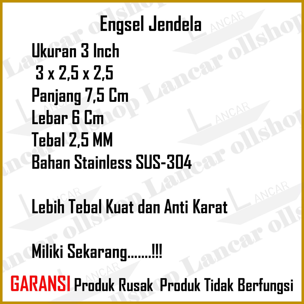 Engsel Pintu Tebal 3 Inch Stainless SUS 304 / Engsel Pintu Jendela TEBAL / Stenlis Per Pasang Blister