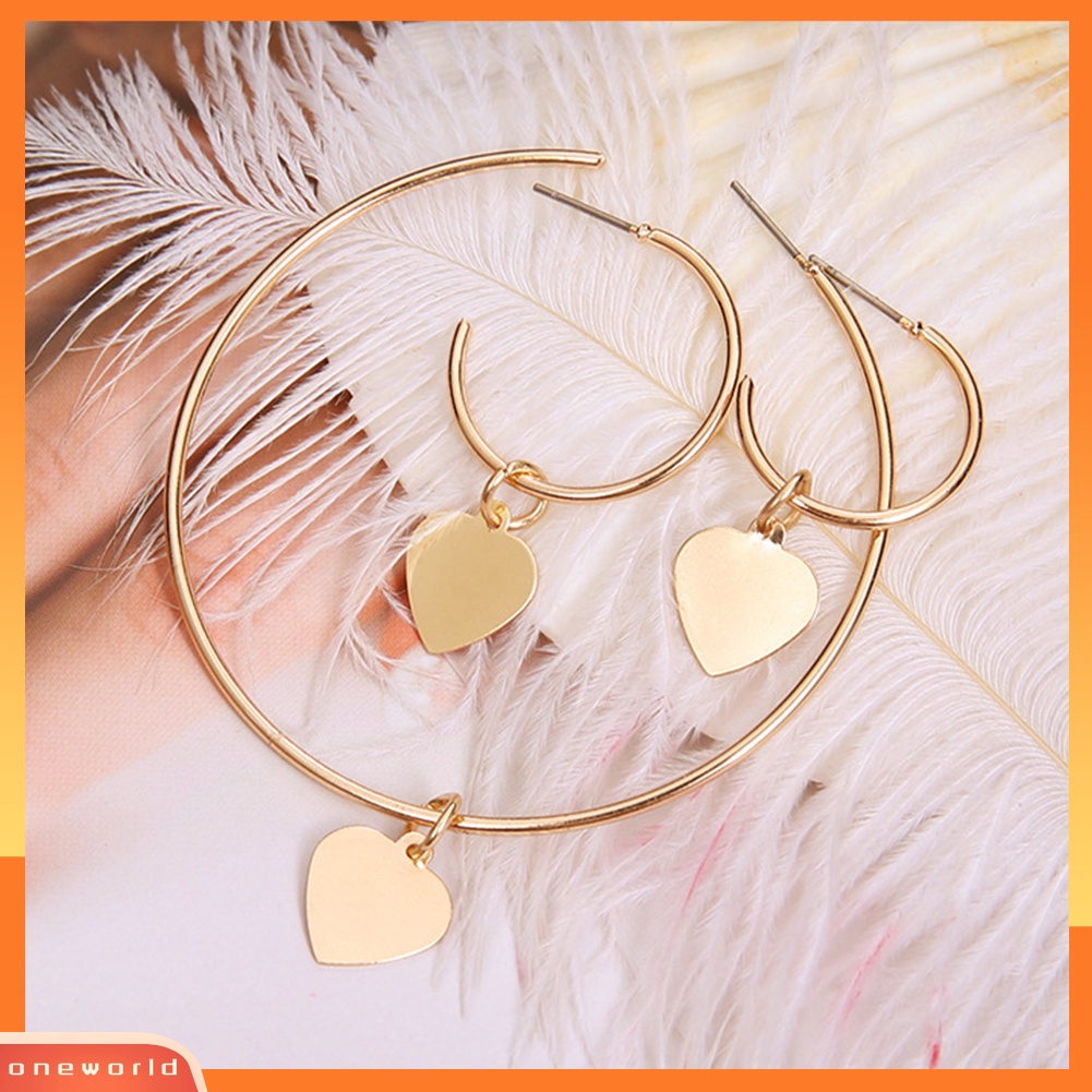 [WONE] 3 Pcs/Set Fashion Wanita Hati Lingkaran Besar Menjuntai Hoop Anting Pesta Perhiasan Hadiah