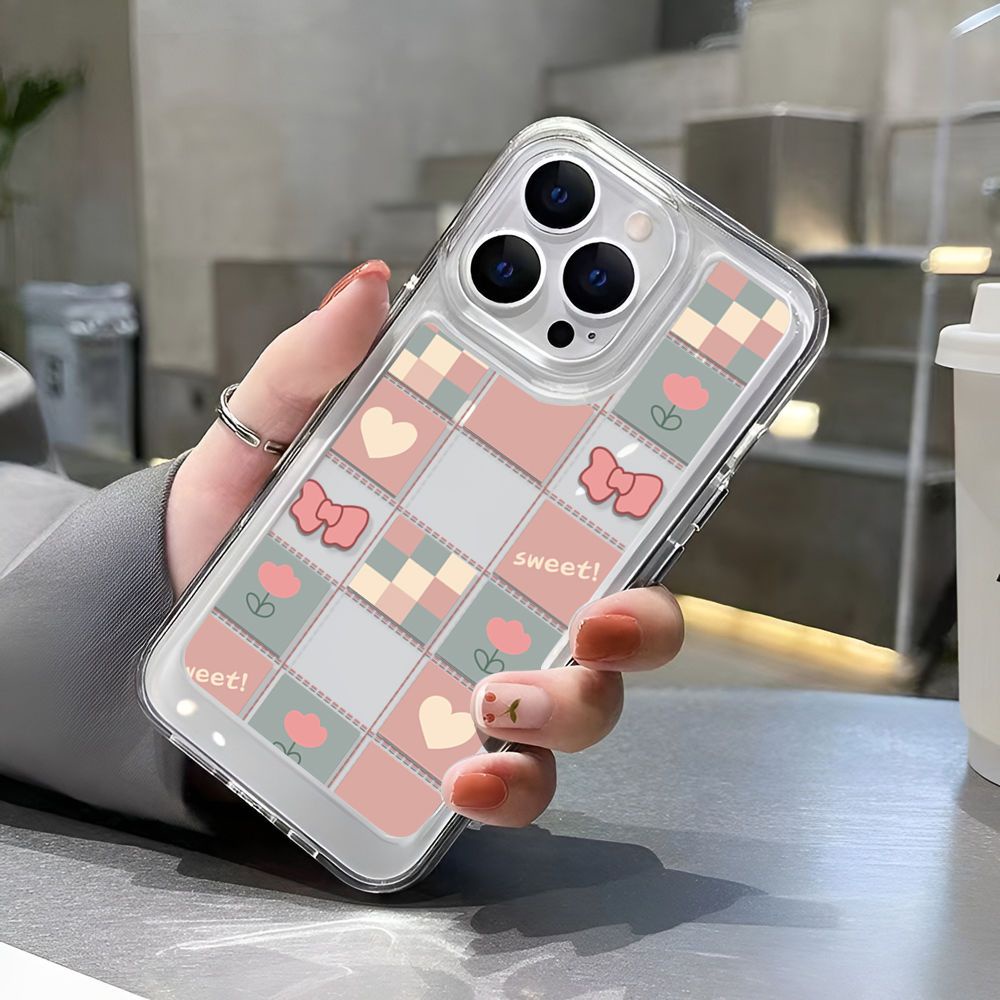 IPHONE Cute Love Bow Soft Phone Case Kompatibel Untuk Iphone14 13 12 11 Pro XS Max X XR 7 8 Plus Casing Shockproof Transparan TPU Cover