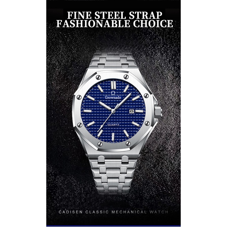 Jam Tangan Pria Grownado  Tahan Air Bezel Logam Berat Jam Tangan Original Keren Fashion Watch Quartz Bisnis Kalender Stainless