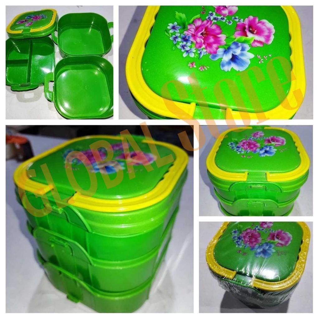 Rantang segi + sekat tempat lauk, 2, 3, 4 Susun