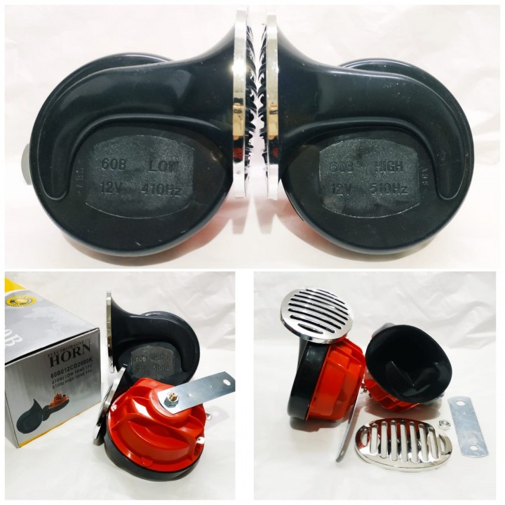 Electromagnetic Horn 60B 12V High-Low Tone - 1 Set Klakson Keong Untuk Mobil dan Motor