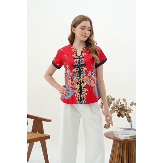 Atasan batik merah / Cheongsam batik wanita / baju batik etnik / seragam batik kantor cewek / 208