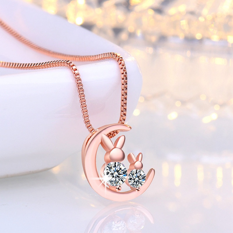Fancyqube 1 Pcs Kreatif Bulan Kelinci Liontin Kalung Lucu Wanita Hewan Tulang Selangka Rantai Aksesoris Fashion Perhiasan Gadis Hadiah