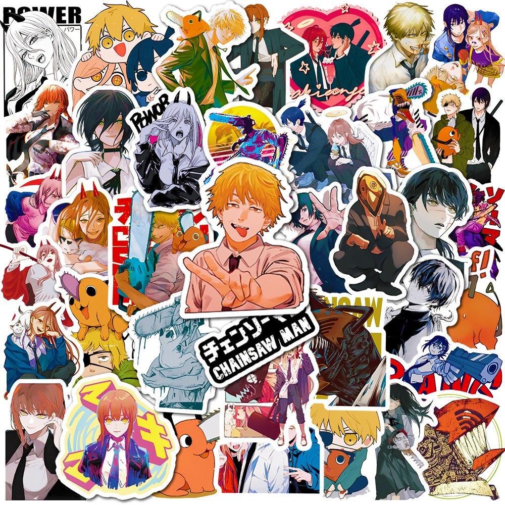 【 ELEGANT 】 Anime Chainsaw Man Stiker Graffiti Campur Scrapbook Koper Diary Stiker Handphone DIY Stiker Hias