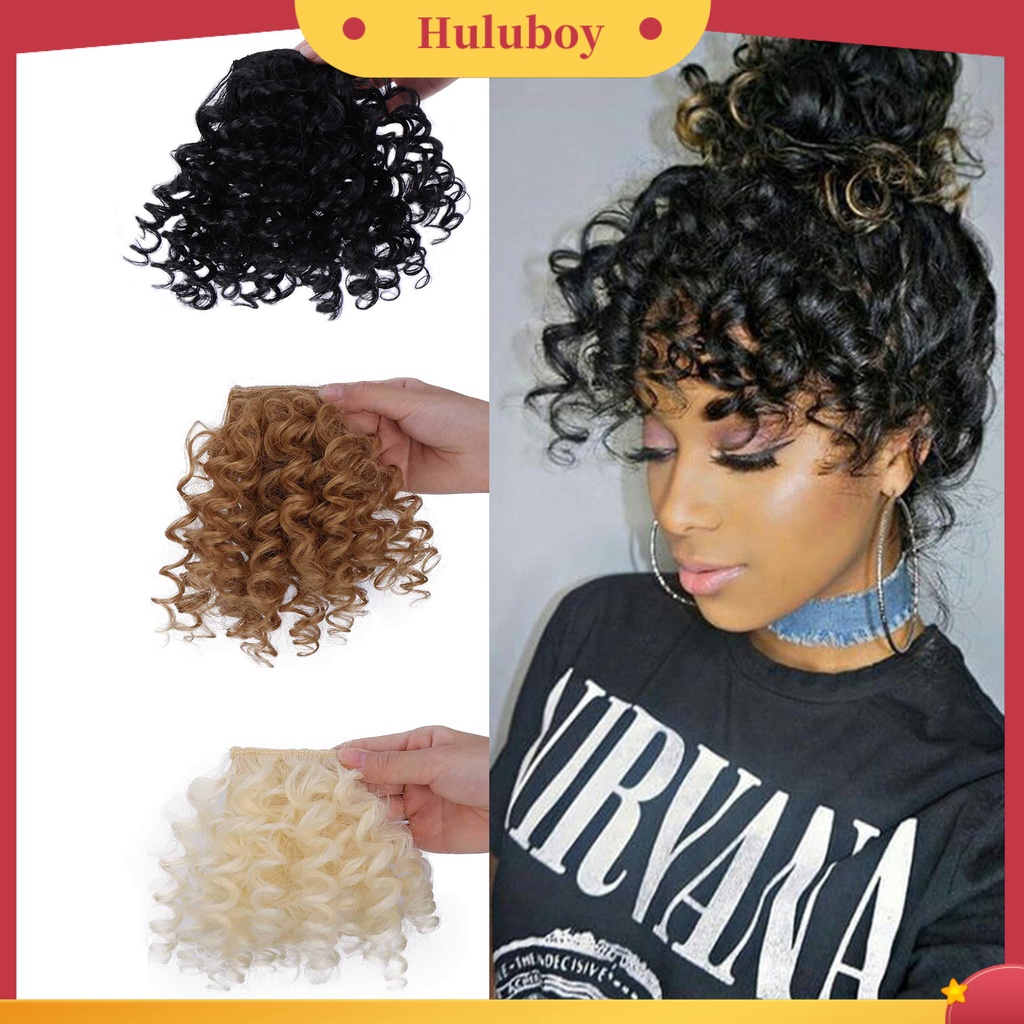 Wig Poni Rambut Extension Keriting Warna Hitam Tahan Panas Untuk Wanita