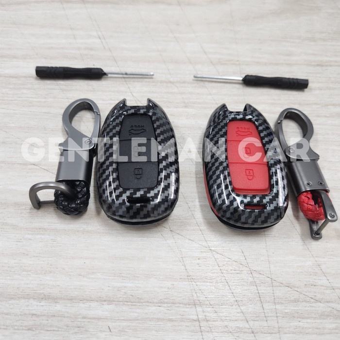 Cover Carbon Casing Kunci Smart Key Keyless New Hyundai Palisade Kona Santa FE 2021++