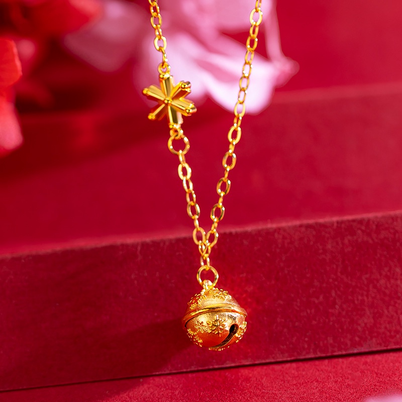 Goldkingdom Fashion Perhiasan Emas Asli Kadar 375Bangkok Aksesoris Ready Stock Gilt Snowflake Bell Set Rantai Tren Kepribadian Instagram Tulang Selangka Kalung Untuk Wanita