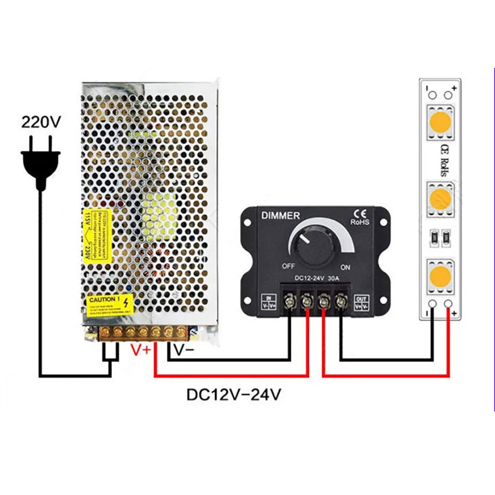 Dimmer LED DC 12V-24V 30A Lampu LED Strip Brightness Adjuster