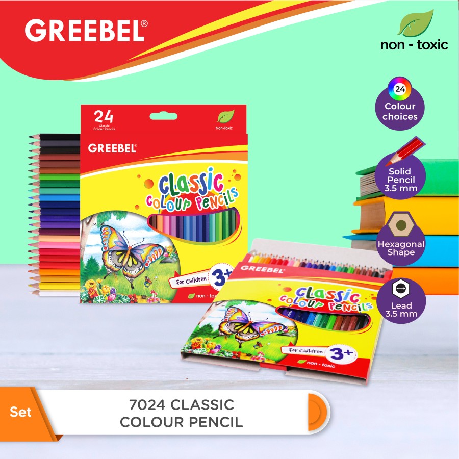 Pensil Warna Greebel 24 Warna Pendek Panjang Classic WaterColour Pencil Water Colours Colour 7024 80
