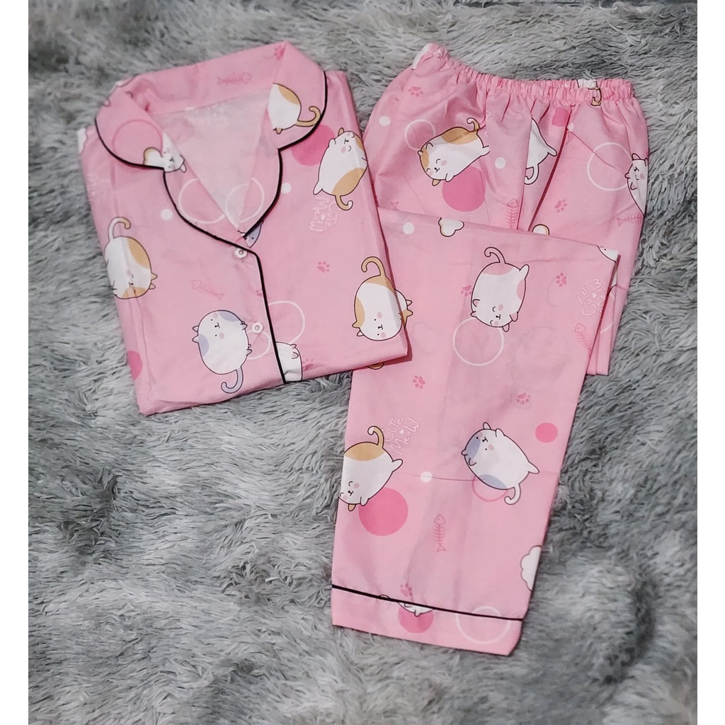 Piyama Dewasa Motif Kucing Cat Lover Baju Tidur Cewek Kekinian