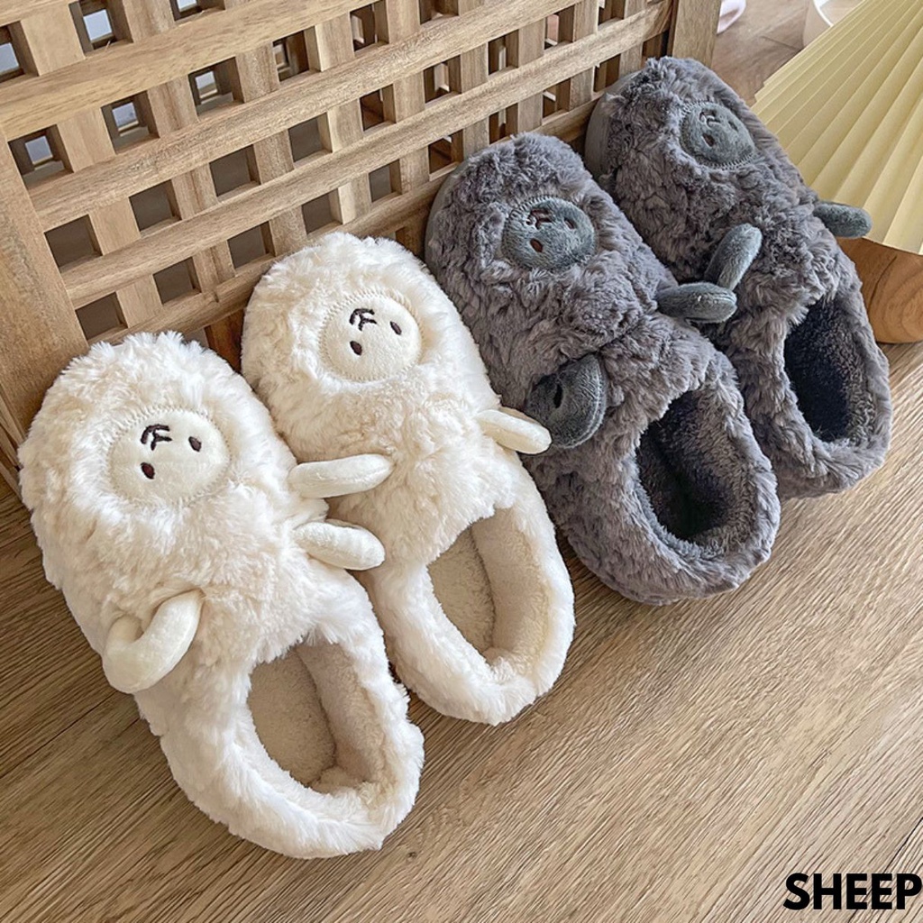 SANDAL RUMAH UNISEX LUCU BANGET IMPORT BAHAN BULU-BULU COMBI RUBBER SHEEP