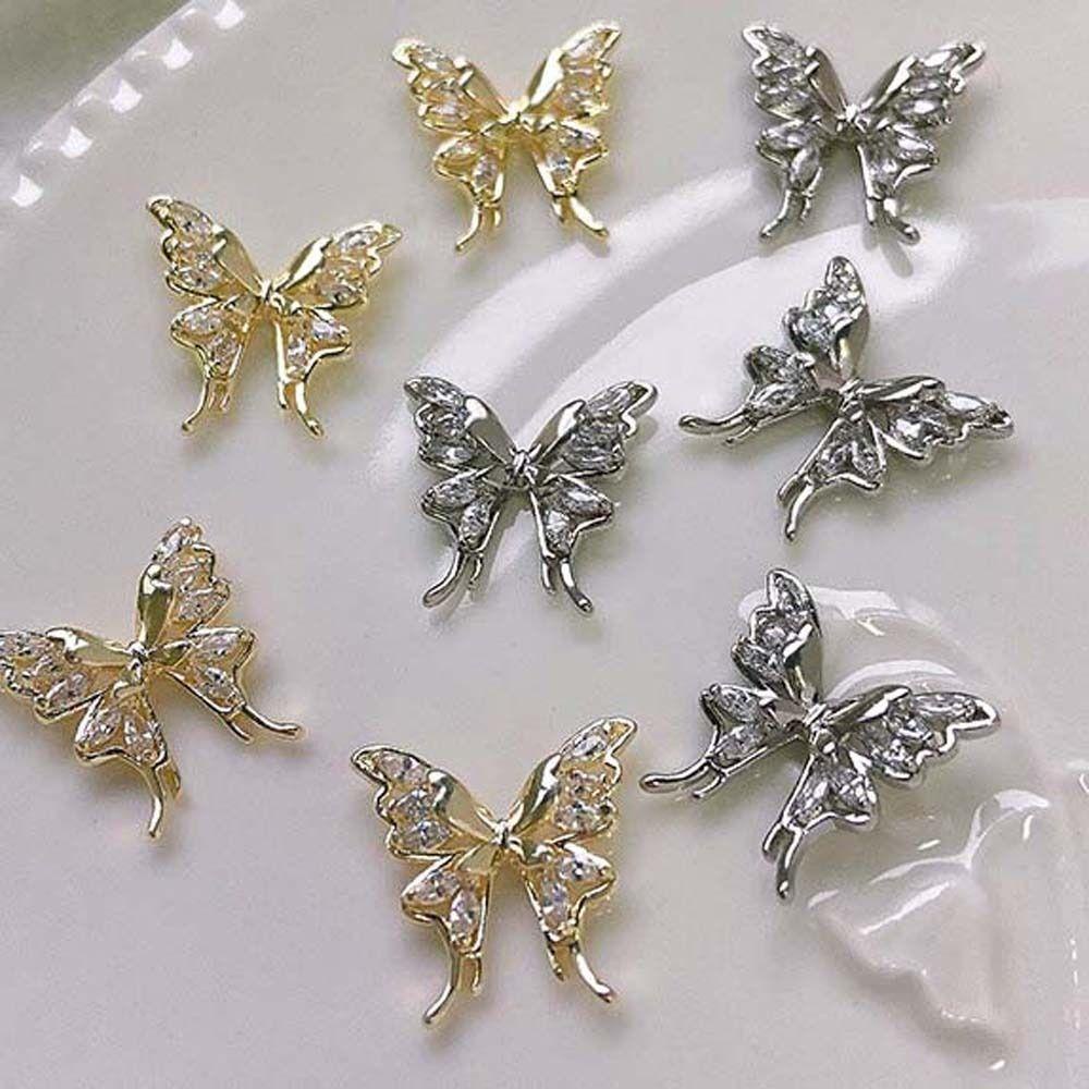 Mxbeauty Hiasan Kuku Kupu-Kupu Fashion Zirkon Simetris Butterfly Emas Perak Korea Nail Art Nail Art Perhiasan Manicure Aksesoris