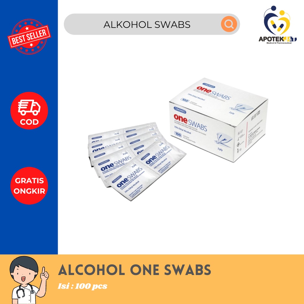 ONESWABS ONEMED ALKOHOL SWAB 1 BOX / ANTISEPTIK / STERILISASI ALKES / TISU ALKOHOL