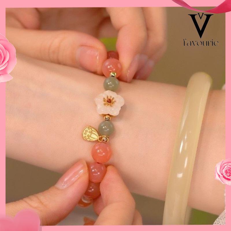 CODJade Bead Gelang Kecil Peach Blossom Woven Perempuan Desain Niche Mahasiswa Pacar Hadiah-FA