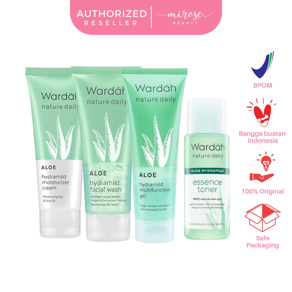 Wardah Nature Daily Aloe Hydramild Essence Toner / Moisturizer Cream / Multifunction Gel / Facial Wash