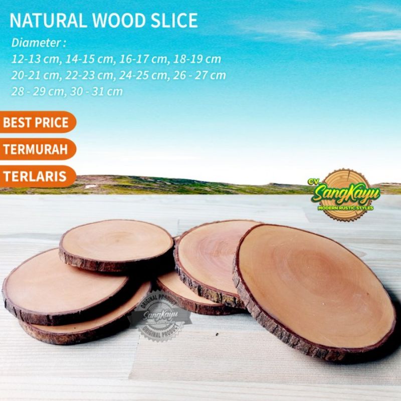 Natural wood slice diameter 20-22 cm potongan talenan kayu dekorasi