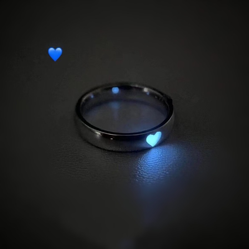 Roselife Pink Biru Hati Cincin Bercahaya Untuk Pasangan Kekasih Teman Trendi Glow In The Dark Open Ring Finger Cuff Jewelry 1pc