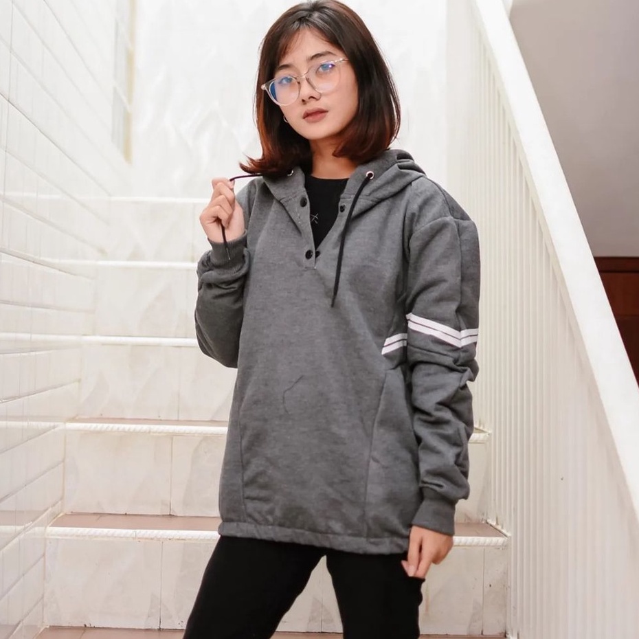 V Scarla Hoodie Wanita Trendy Motif Strip Terbaru