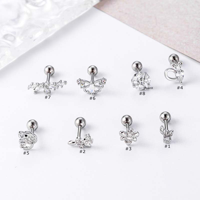 1pc Anting Tindik Hypoallergenic Bentuk Monyet Gajah Lebah Butterfly Bahan Stainless Steel Ukuran 20Gauge