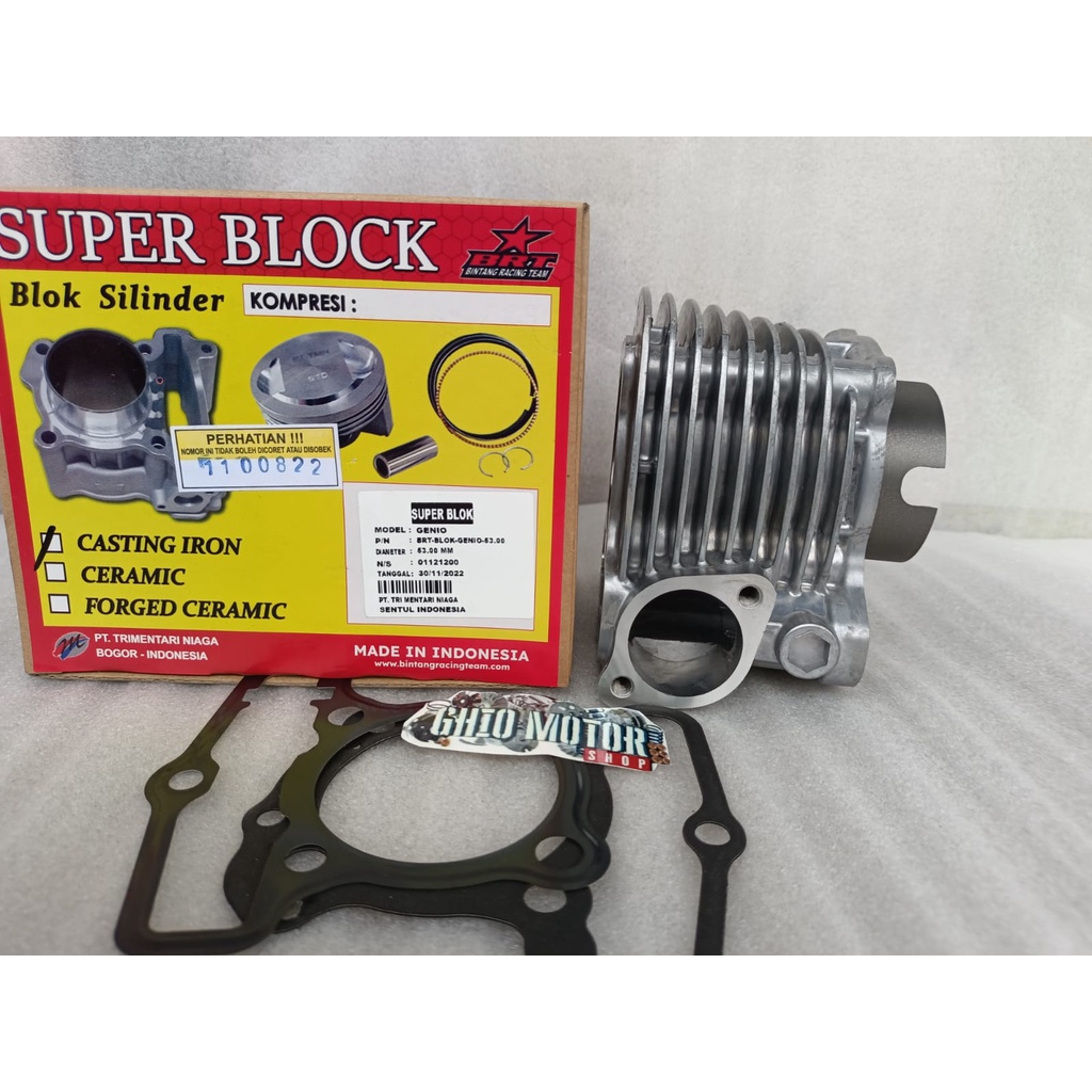 Blok Piston Bore Up BRT 53mm Beat deluxe Beat New Genio Scoopy New prestige Blok seher BRT Genio Beat deluxe Beat New Beat street New 53mm 125 cc ghio motor shop