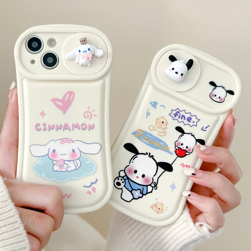 Pochacco &amp; Cinnamoroll Doll Push The Window Cover Soft Case iP iPhone 11 12 13 14 Pro Max White Casing Apple