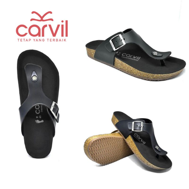 Sandal Carvil Pria Original Sendal Cowok Warna Hitam Black
