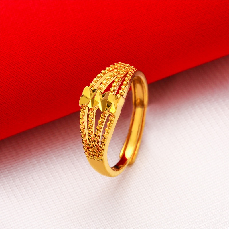 Goldkingdom Perhiasan Fashion Emas Asli Kadar 375 Bangkok Aksesoris Ready Stock Wanita Berlapis Emas Cincin Yang Dapat Disesuaikan Cinta Garis Halus Dan Tebal