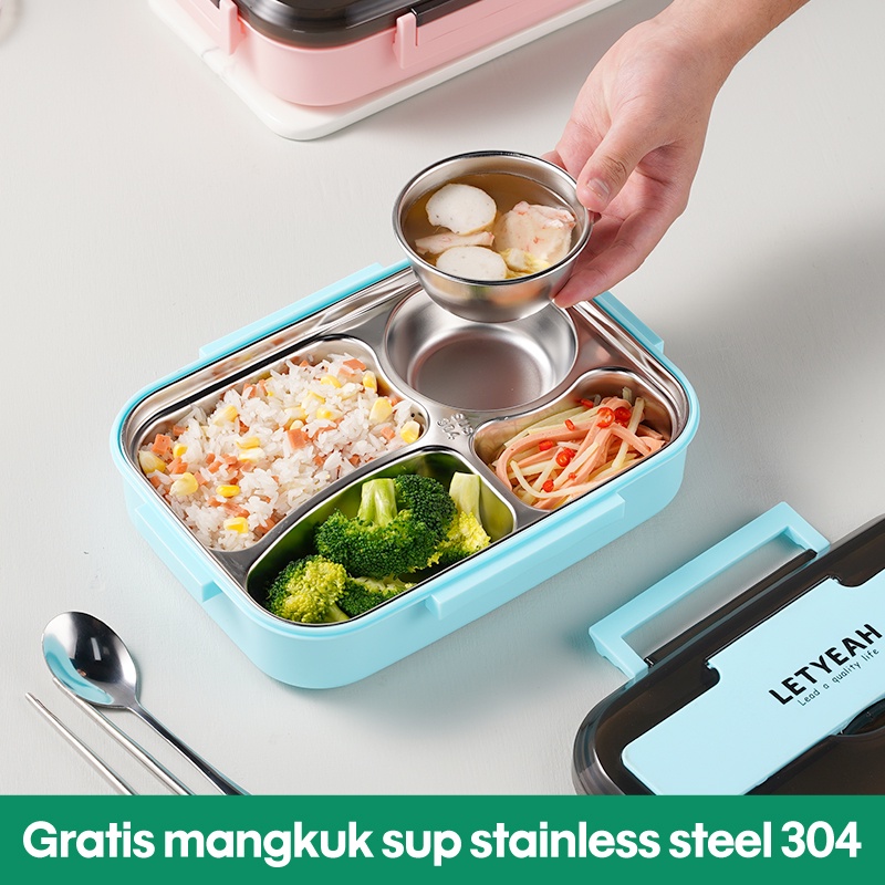 Letyeah &amp; Anantagt kotak bekal makan stainless 4 gird set anak lunch box bag murah