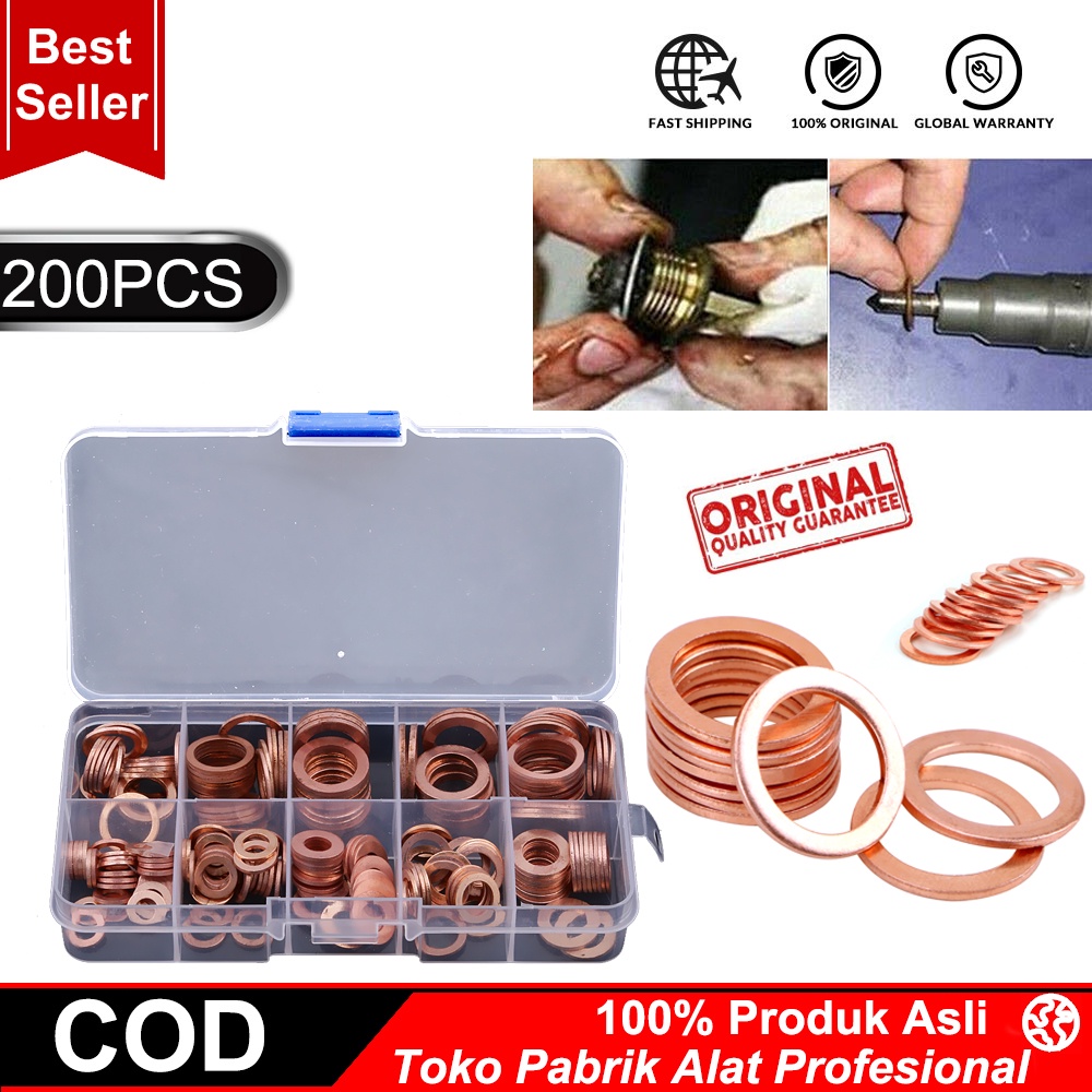 TERMURAH!! Ring Baut Gasket Bolt &amp; Nut Flat Ring Seal Tembaga 200PCS - CINCIN Ring Tembaga 9mm 10mm 12mm 14mm 16mm 18mm Ring Tembaga Gasket Mur dan Baut Set Datar Seal Cincin tembaga - Ring Tembaga Ring Plat