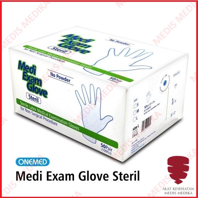 Sarung Tangan Medi Exam Glove Sterile Ukuran XS Onemed Medis  Handscoon Handscon Handskun Karet Latex Surgery Glove Steril Size Extra Small