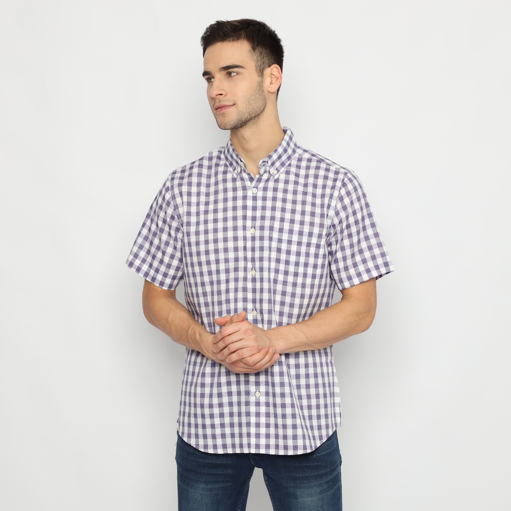 Platini Kemeja Kotak Pria Lengan Pendek Katun 73334 Ungu