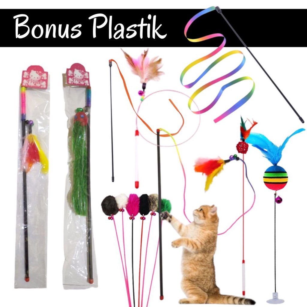 Cat Toys Teaser All Varian Mainan Kucing Stick Teaser Stik Kucing Tongkat Kucing FEFARM
