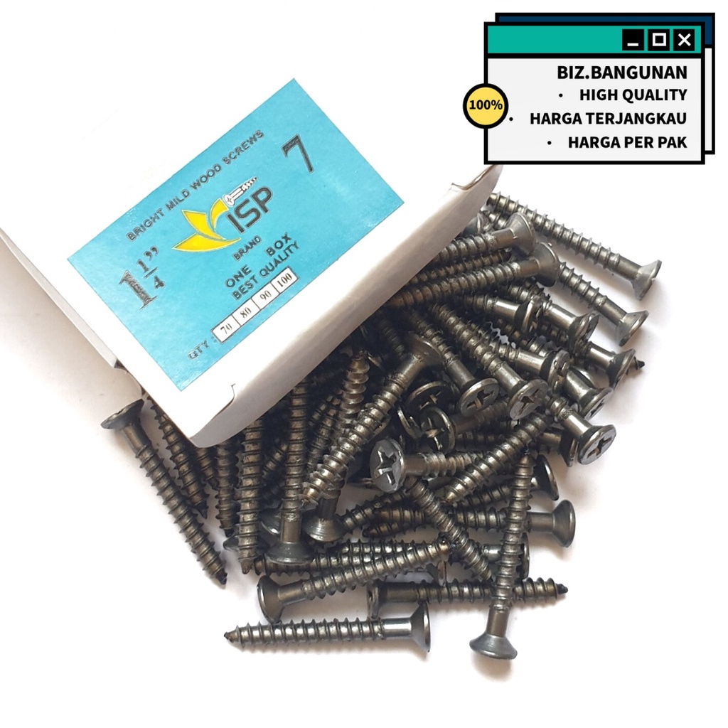 [HARGA PER KOTAK] SEKRUP KAYU 1-1/4&quot; X 7 - BAUT SKRUP ISI +/- 70PCS