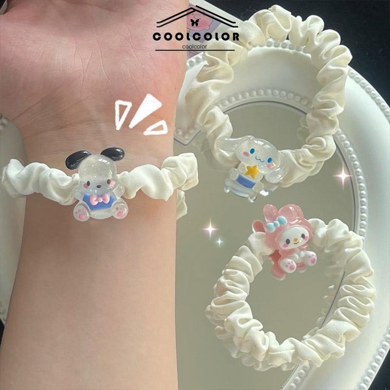 COD❤️Tali Rambut Kartun Cinnamoroll Dog Lipit Cincin Rambut Gadis Manis Lucu Karet Gelang Karet- cl