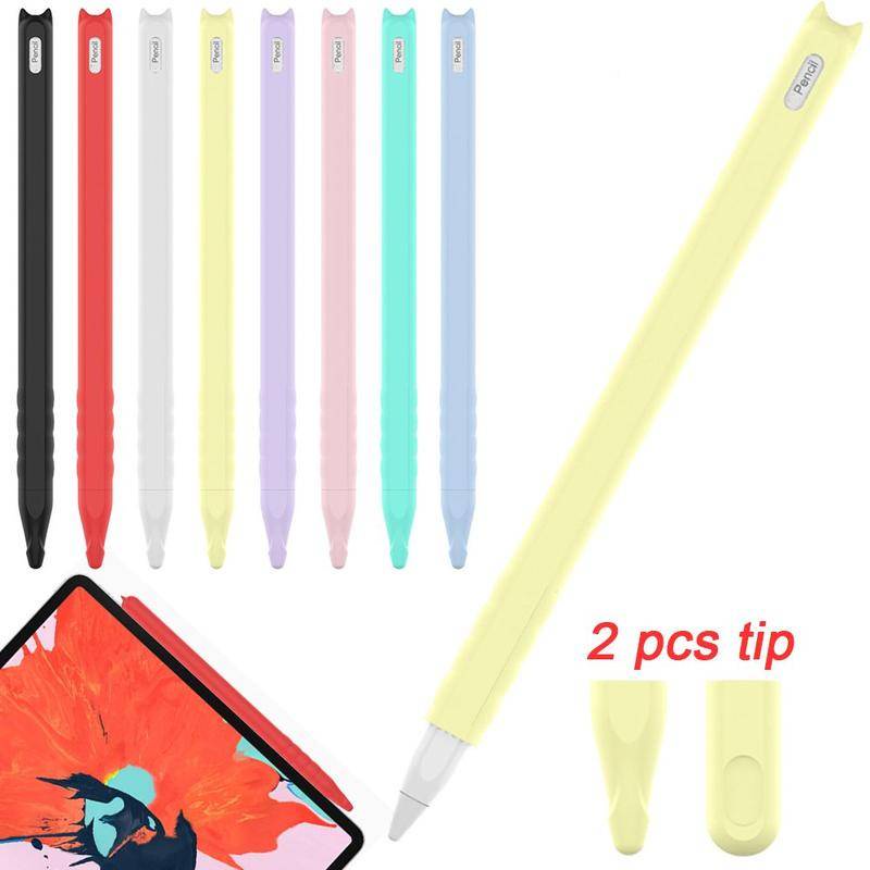 Kantong Pelindung Silikon Telinga Kucing Lucu Anti Lecet Cap Holder Cover Pelindung case Kulit Untuk Apple Pensil2