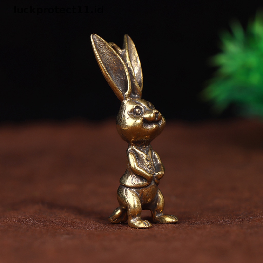 /Fashion Hot// Fashion// Kuningan Keyring Liontin Hewan Kelinci Figure Gantungan Kunci Lucky Rabbit Statue Ornamen Retro Patung Dekorasi Desktop Rumah.