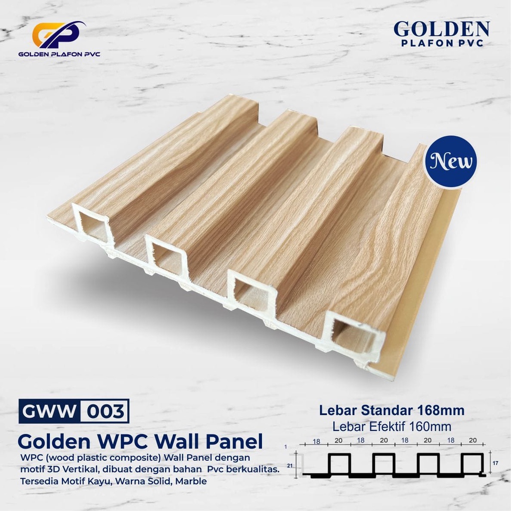 WPC Wood Wall Panel Dinding Golden motif 3D GWW003