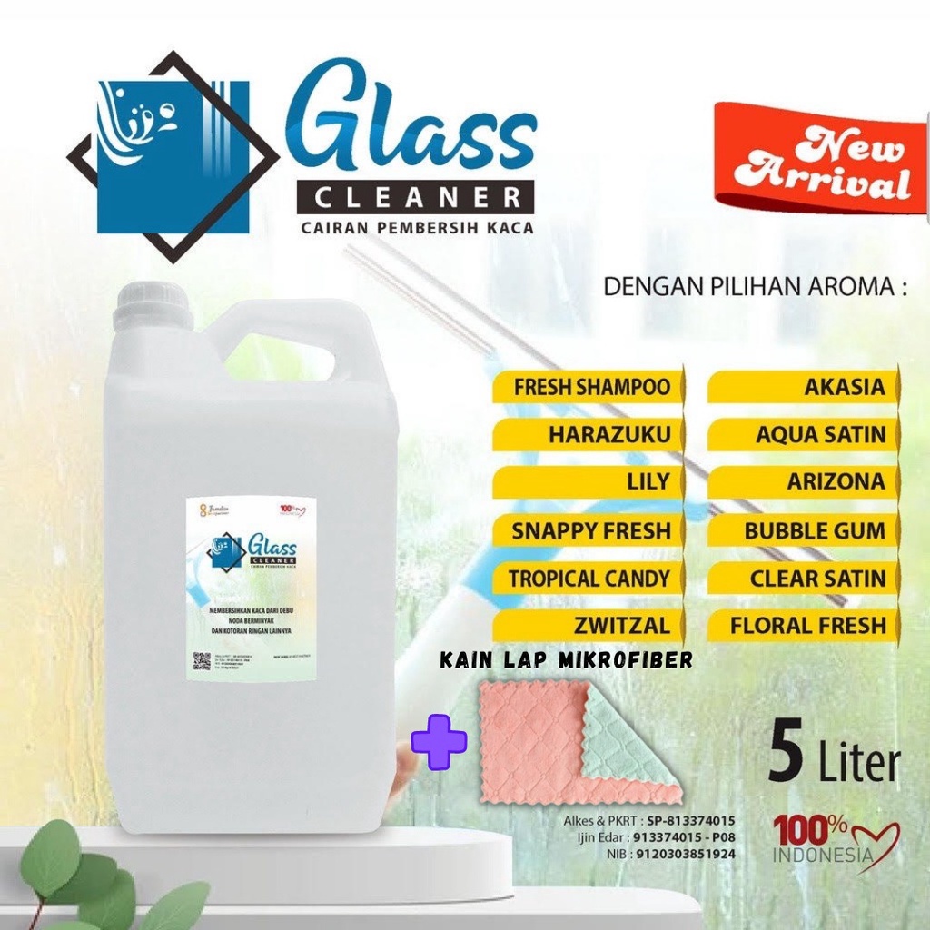 Cairan Pembersih Kaca Glass Cleaner Aroma Wangi Segar Kemasan 5 LIter Jerigen + Bubble Wrap